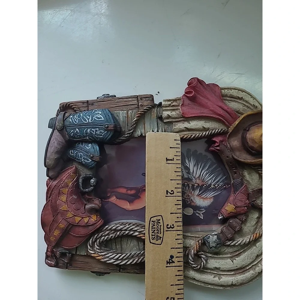 Western Cowboy Saddle Rope 3D Picture Frame Decor Brown 4 x 6 Photo Resin Rustic